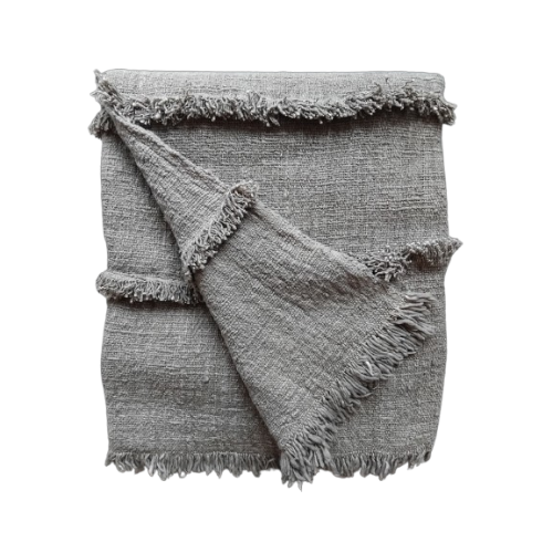 04-384.37| Hand Woven Cotton Throw Fringe 120x210cm Taupe