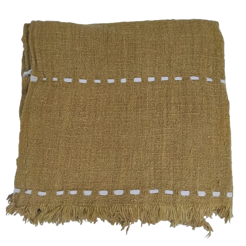 04-193.24 | Hand Woven Cotton Throw Tac Stitch 250x120cm Mustard