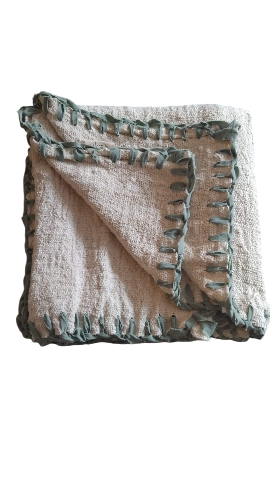 04-108.20 | Hand Woven Cotton Throw Natural Blanket Stitch 250x120cm Mint