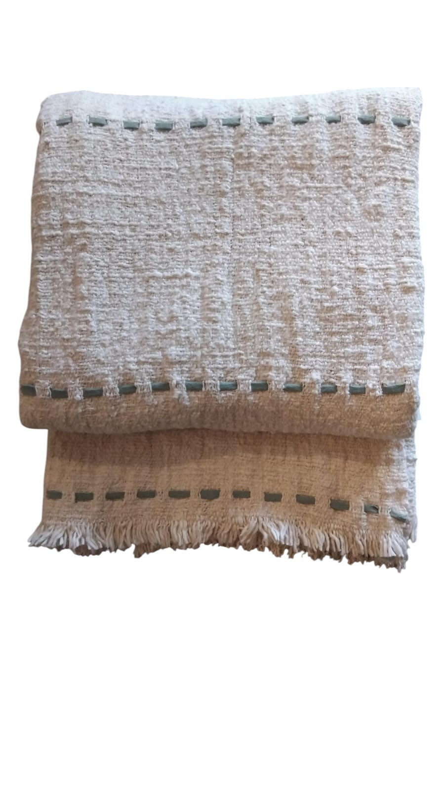 04-307.20 | Hand Woven Cotton Throw Natural Tac Stitch 250x120cm Mint