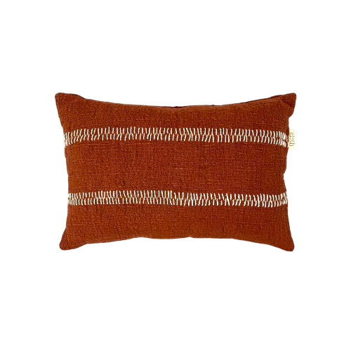 01-968.45 | Hand Woven Cotton Cushion Cover Rustic Stitch 60x40cm Terracotta