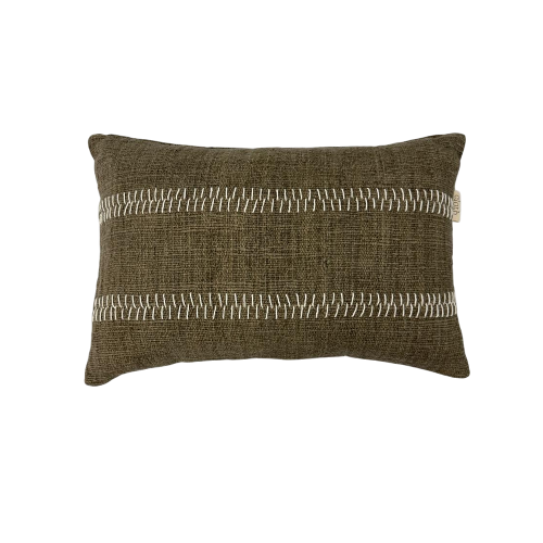 01-182.37 | Hand Woven Cotton Cushion Cover Rustic Stitch 60x40cm Taupe