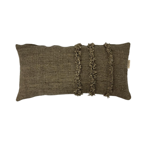01-869.37| Hand Woven Cotton Cushion Cover Fringed 70x35cm Taupe