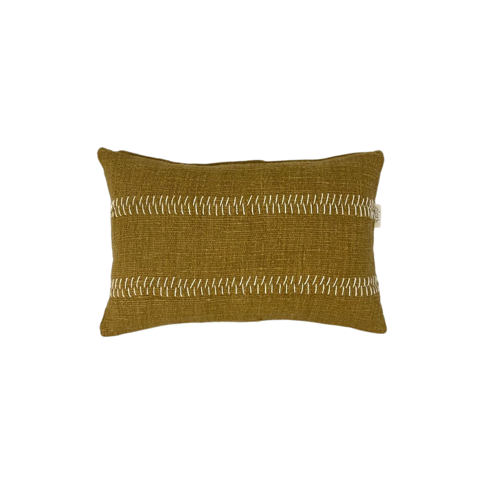 01-968.24 | Hand Woven Cotton Cushion Cover Rustic Stitch 60x40cm Mustard