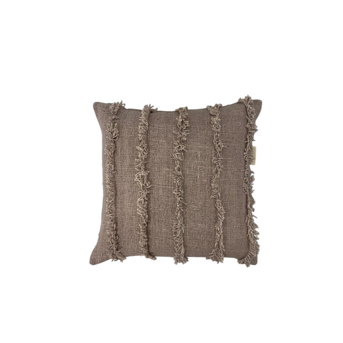 01-246.47| Hand Woven Cotton Cushion Cover Fringe Garis 50x50cm Lotus