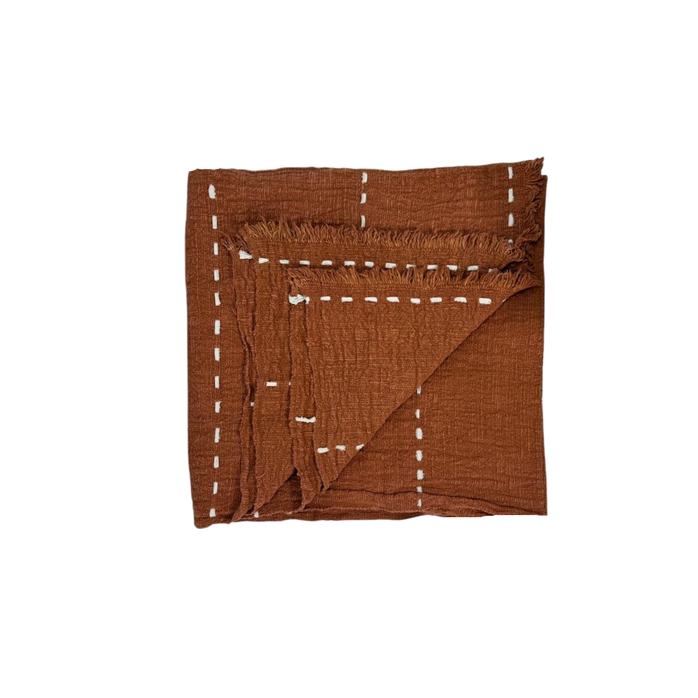04-624.45 | Hand Woven Cotton Throw Tac Stitch 250x120 Terracotta