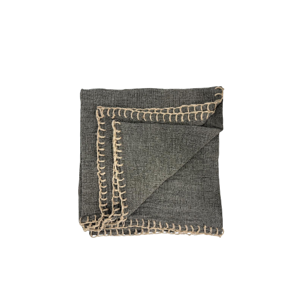 04-751.38 | Hand Woven Cotton Blanket Stitch Throw 120x250cm Charcoal