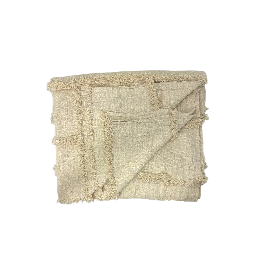 04-757.28|Hand Woven Cotton Throw Fringe 120x210cm Natural