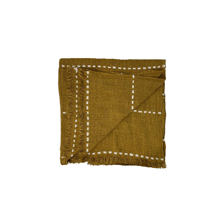 04-193.24 | Hand Woven Cotton Throw Tac Stitch 250x120cm Mustard