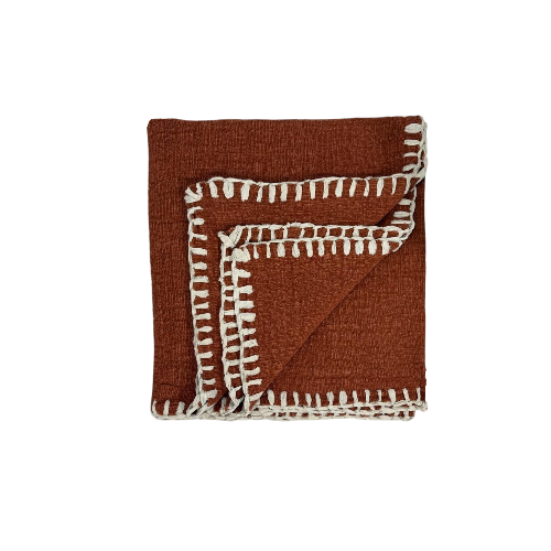 04-848.45 | Hand Woven Cotton Throw Solid Blanket Stitch 250x120cm Terracotta