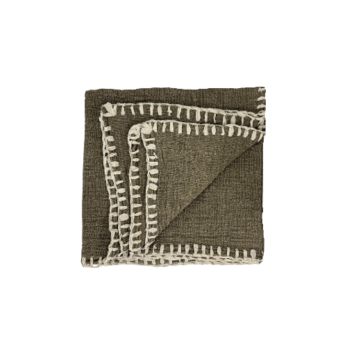 04-920.37 | Hand Woven Cotton Throw Solid Blanket Stitch 250x120cm Taupe