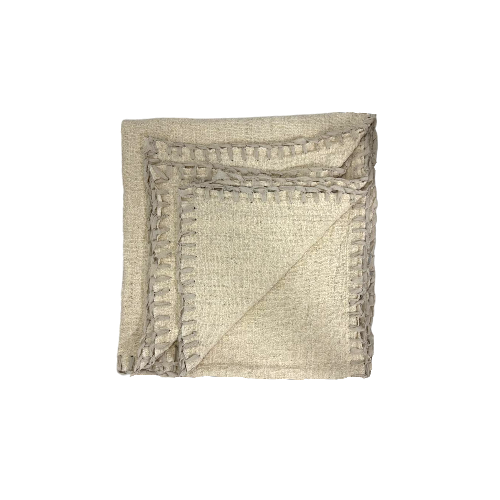 04-277.28 | Hand Woven Cotton Throw Natural Blanket Stitch 250x120cm Natural