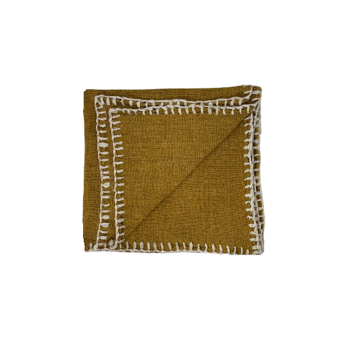 04-073.24 | Hand Woven Cotton Throw Solid Blanket Stitch 250x120cm Mustard