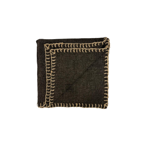 04-302.21| Hand Woven Cotton Throw Blanket Stitch 250x120cm Chocolate