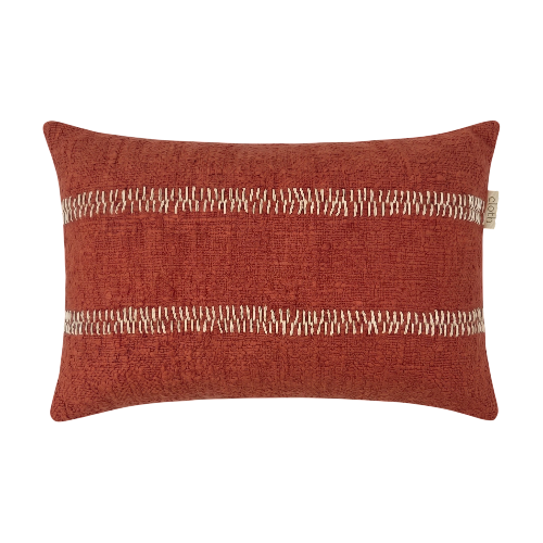 01-968.45 | Hand Woven Cotton Cushion Cover Rustic Stitch 60x40cm Terracotta
