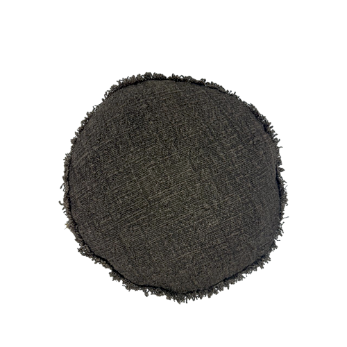 01-221.21 | Hand Woven Cotton Cushion Cover Round Fringed D45cm Chocolate