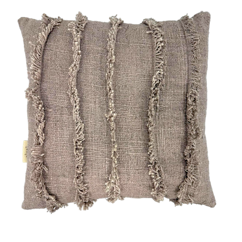 01-246.47| Hand Woven Cotton Cushion Cover Fringe Garis 50x50cm Lotus