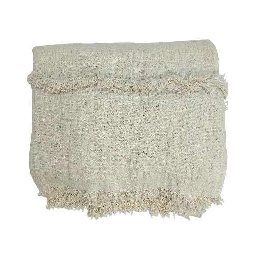 04-757.28|Hand Woven Cotton Throw Fringe 120x210cm Natural