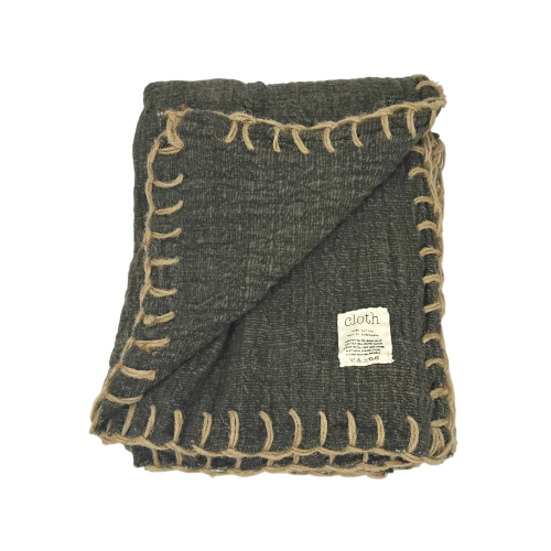 04-751.38 | Hand Woven Cotton Blanket Stitch Throw 120x250cm Charcoal