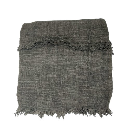 04-071.38| Hand Woven Cotton Throw Fringe 200x120cm Charcoal