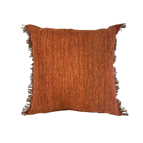 01-563.45 | Cotton/Hessian Cushion Cover Fringed Edge 55x55cm Terracotta