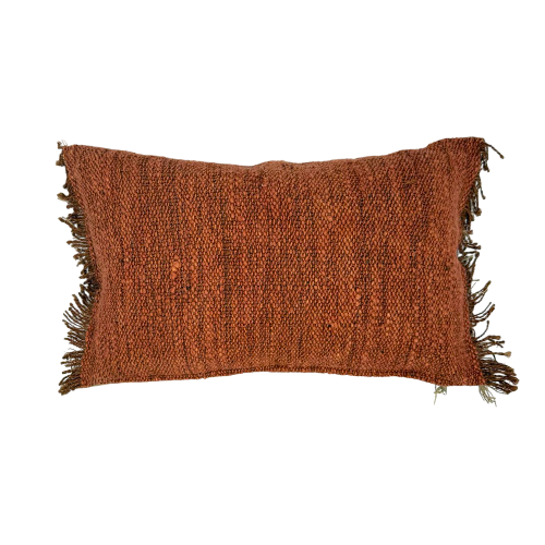 01-338.45| Cotton/Hessian Cushion Cover Fringed Edge 50x30cm Terracotta