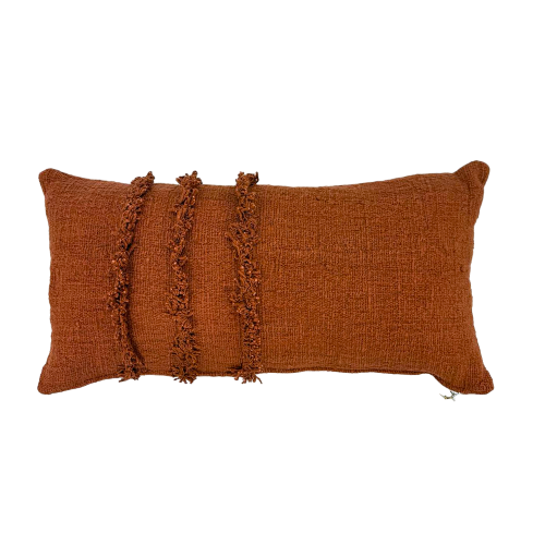 01-056.45| Hand Woven Cotton Cushion Cover Fringed 70x35cm Terracotta