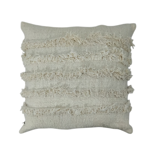 01-327.28| Hand Woven Cotton Cushion Cover Fringe Garis 50x50cm Natural