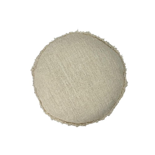 01-150.28 | Hand Woven Cotton Cushion Cover Round Fringed D45cm Natural