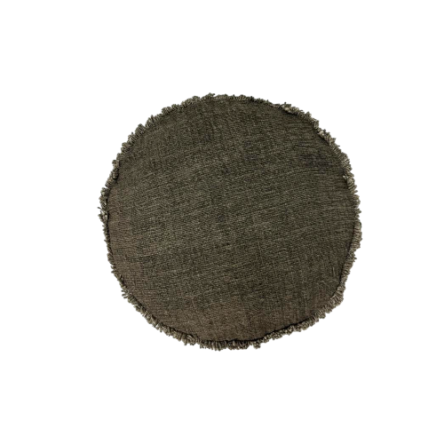 01-724.38 | Hand Woven Cotton Cushion Cover Round Fringed D45cm Charcoal